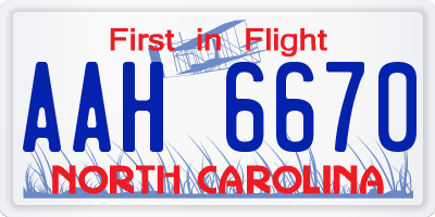 NC license plate AAH6670