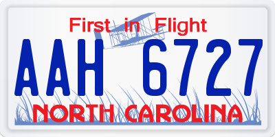 NC license plate AAH6727
