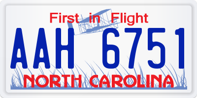 NC license plate AAH6751