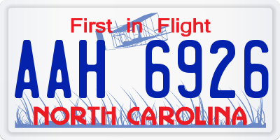 NC license plate AAH6926