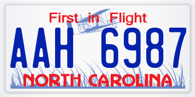 NC license plate AAH6987