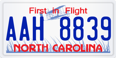 NC license plate AAH8839