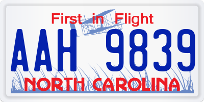 NC license plate AAH9839