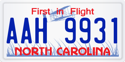 NC license plate AAH9931