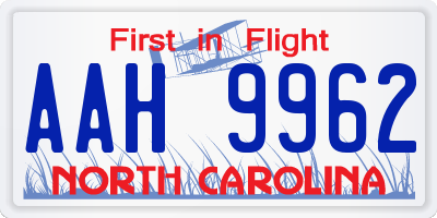 NC license plate AAH9962