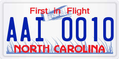 NC license plate AAI0010