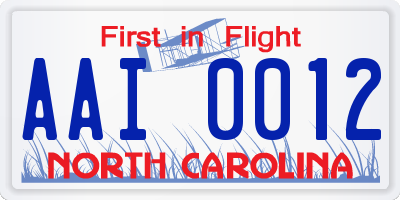 NC license plate AAI0012