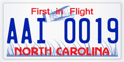 NC license plate AAI0019