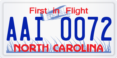 NC license plate AAI0072