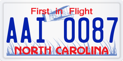 NC license plate AAI0087