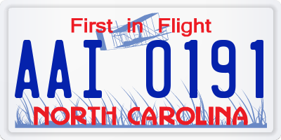 NC license plate AAI0191