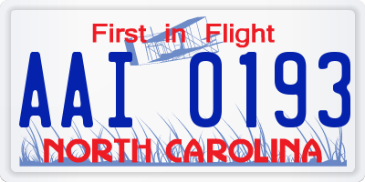 NC license plate AAI0193