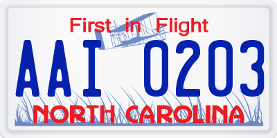 NC license plate AAI0203