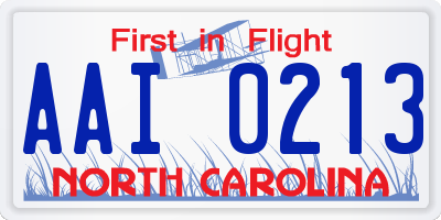 NC license plate AAI0213