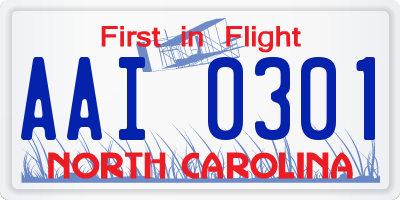 NC license plate AAI0301