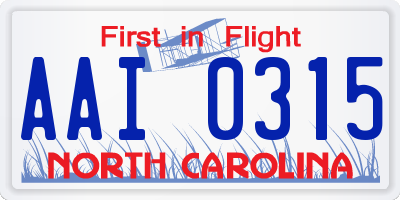 NC license plate AAI0315