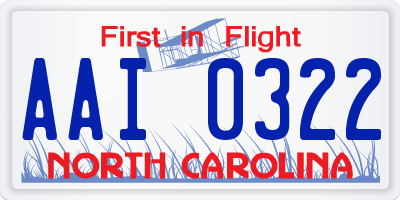 NC license plate AAI0322