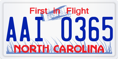 NC license plate AAI0365
