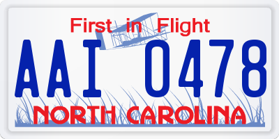NC license plate AAI0478