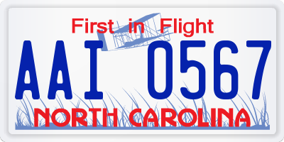 NC license plate AAI0567