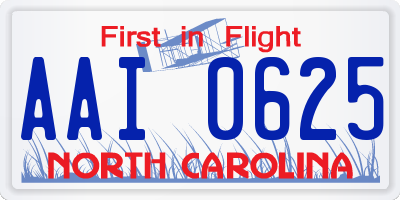 NC license plate AAI0625