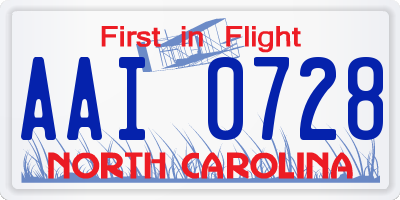 NC license plate AAI0728