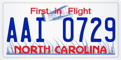 NC license plate AAI0729