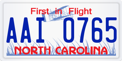 NC license plate AAI0765