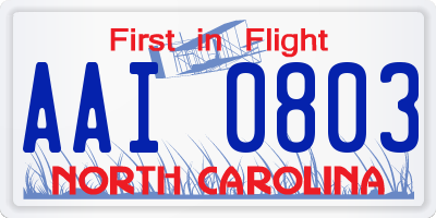 NC license plate AAI0803