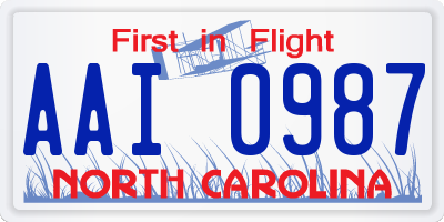 NC license plate AAI0987