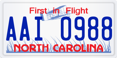 NC license plate AAI0988