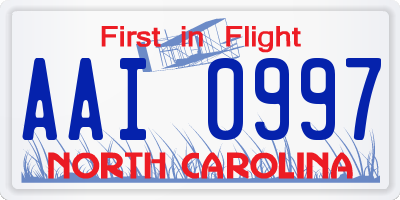 NC license plate AAI0997