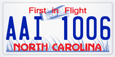 NC license plate AAI1006