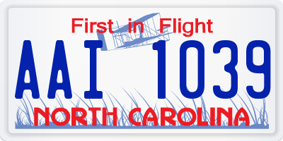 NC license plate AAI1039