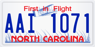 NC license plate AAI1071