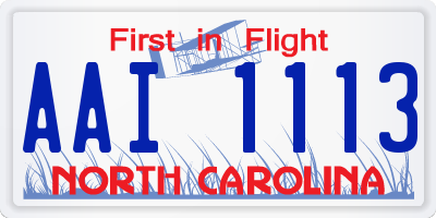 NC license plate AAI1113