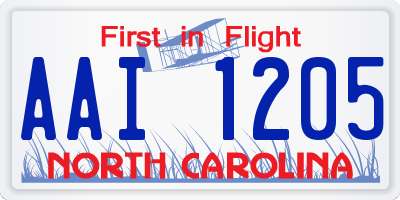 NC license plate AAI1205