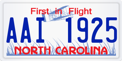 NC license plate AAI1925