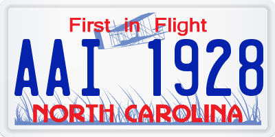 NC license plate AAI1928