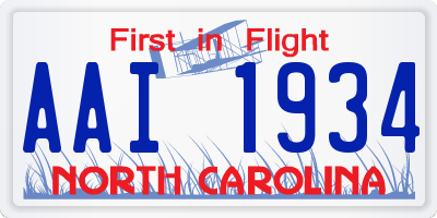 NC license plate AAI1934