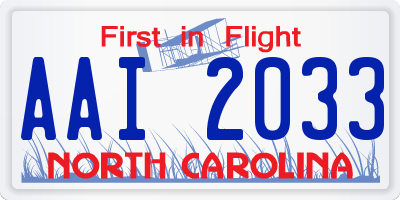 NC license plate AAI2033