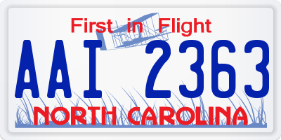 NC license plate AAI2363