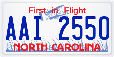 NC license plate AAI2550