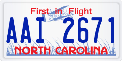 NC license plate AAI2671