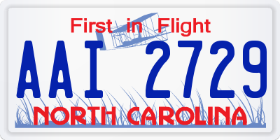 NC license plate AAI2729