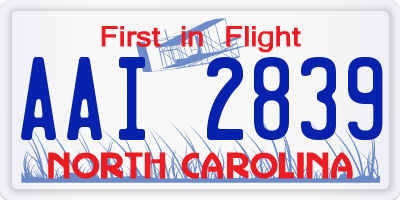 NC license plate AAI2839