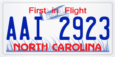 NC license plate AAI2923