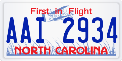 NC license plate AAI2934
