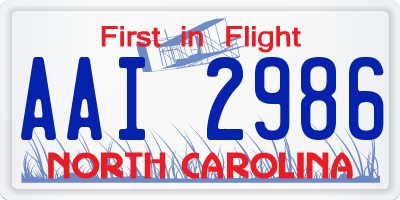 NC license plate AAI2986