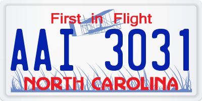 NC license plate AAI3031